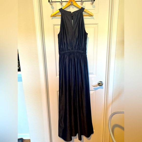 New York & Co Dress Women M Navy Sleeveless Pocket Cotton Sateen Long Maxi NWT - Picture 3 of 12